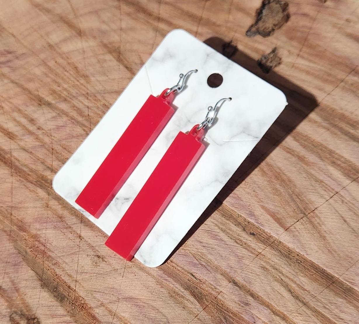 Bar Dangle Earrings, Acrylic Bar Earrings, Rectangle Earrings, Geometric Shapes, Retro Earrings, Fun Earrings, Black, Pink, Blue, Green, Red