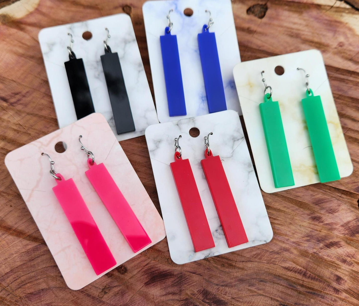 Bar Dangle Earrings, Acrylic Bar Earrings, Rectangle Earrings, Geometric Shapes, Retro Earrings, Fun Earrings, Black, Pink, Blue, Green, Red