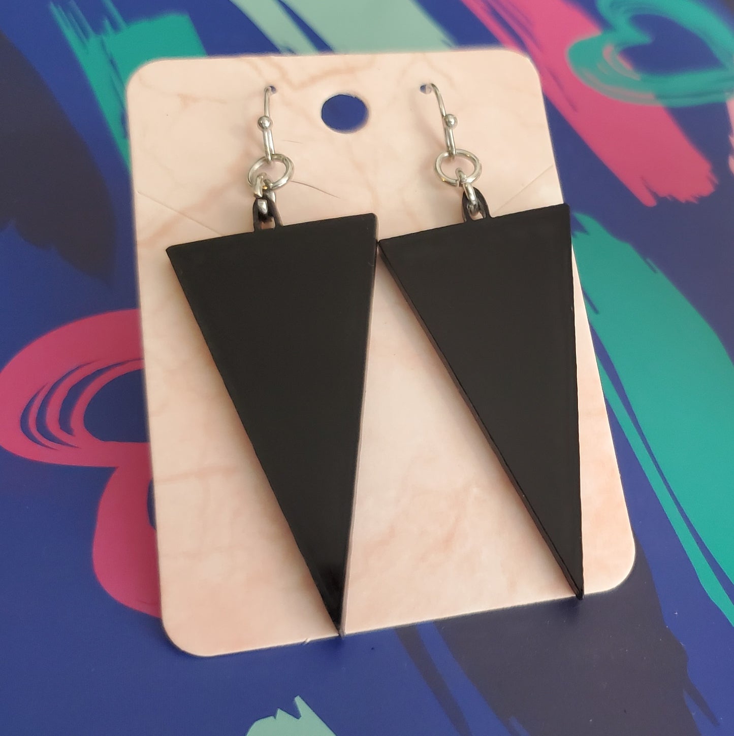 Acrylic Triangle Earrings, Black Triangle Earrings, Blue Triangle Earrings, Pink Triangle Earrings, Acrylic Dangle Earring, Retro, Geometric