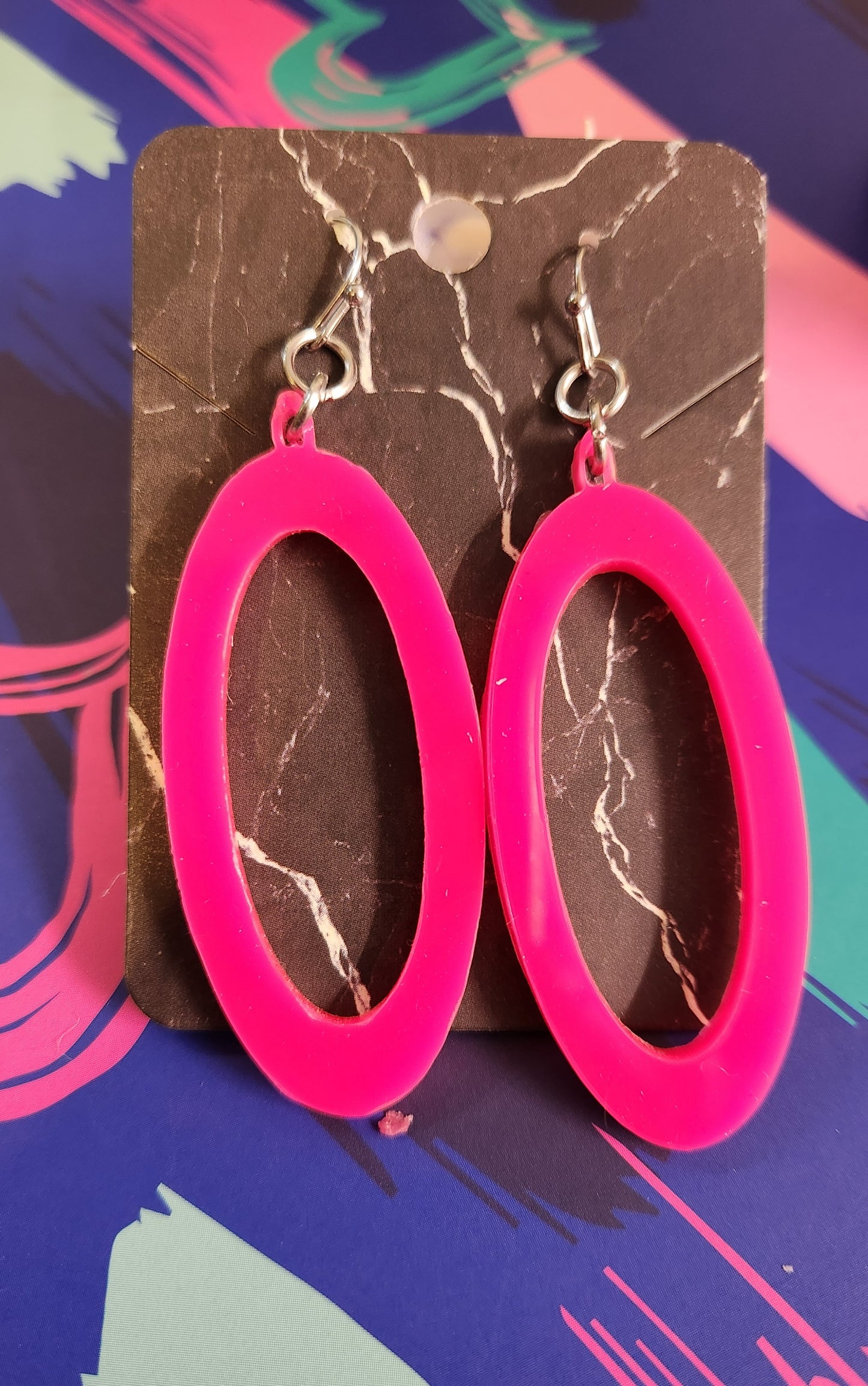 Acrylic Oval Earrings, Acrylic Dangle Earrings, Geometric, Retro, Fashion, Blue Dangle, Pink Dangle, Blue Oval Earrings, Pink Oval Earrings,