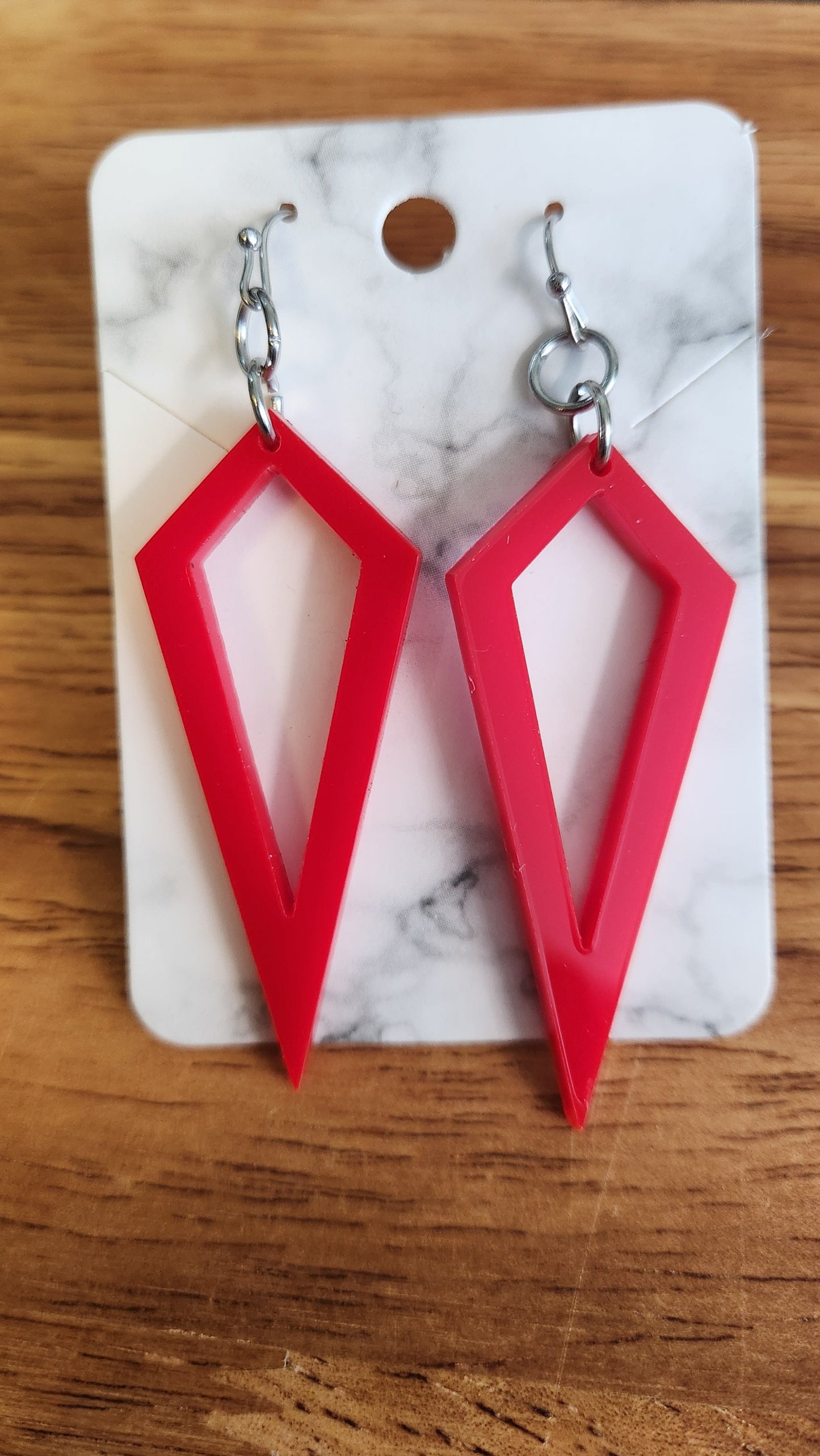 Red Earrings, Red Acrylic Earrings, Red Hearts, Red Triangle, Red Oval, Red Diamond, Geometric Earrings, Retro