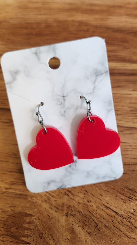 Heart Earrings, Acrylic Red Heart Earrings, Red Heart Earrings, Heart Dangle Earrings, Red, Acrylic, Heart, Dangle